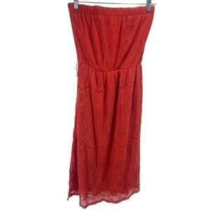 Maurices Womens Strapless Dress Midi Lined Lace Boho Summer Medium Size Orange